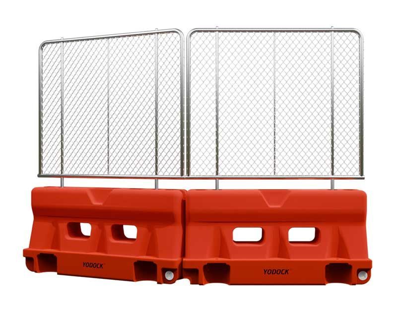 Water Filled Barrier Yodock 2001MB Plastic Barricade Orange with Chain Link Fence Topper 2
