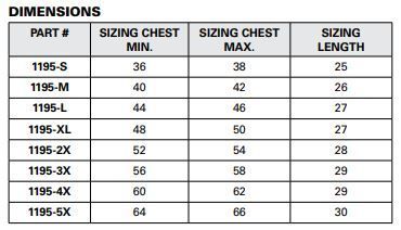 All Mesh Contrast Vest Size Chart